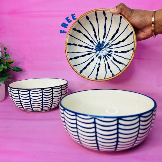 BLUE STRIP SERVING BOWL - Buy 2 blue zebra bowl & Get 1 Strip Bowl FREE