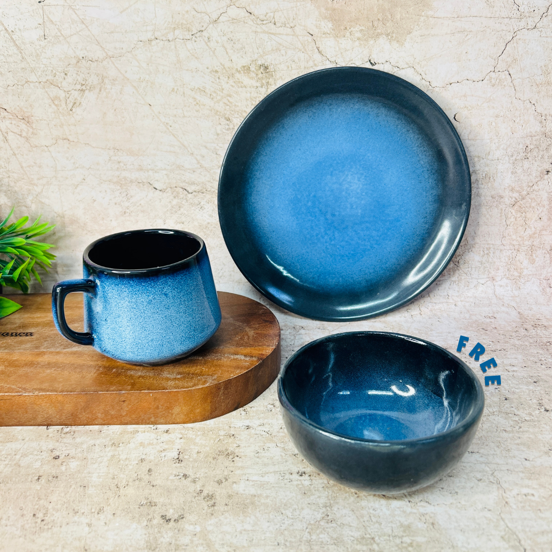 BLUE SET - Buy Cup & Plate Get Snack Bowl free