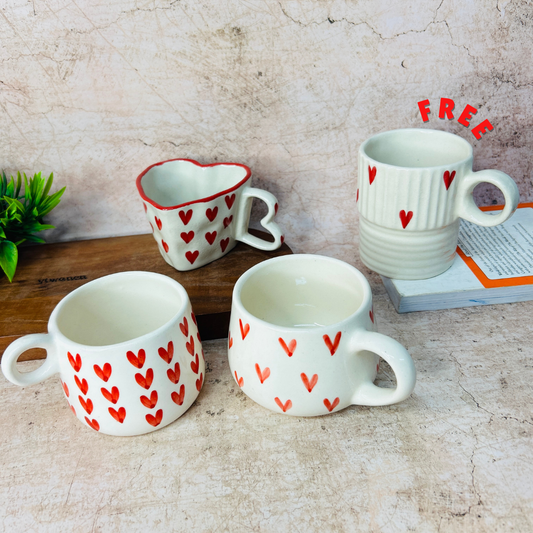 HEART SET - Buy Heart Mug , Cute Mug , Round Mug Get Cafe-Cream Heart Mug FREE