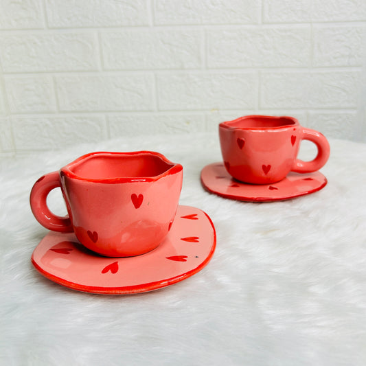 PINK HEART CUP & SAUCER (Set of 1)