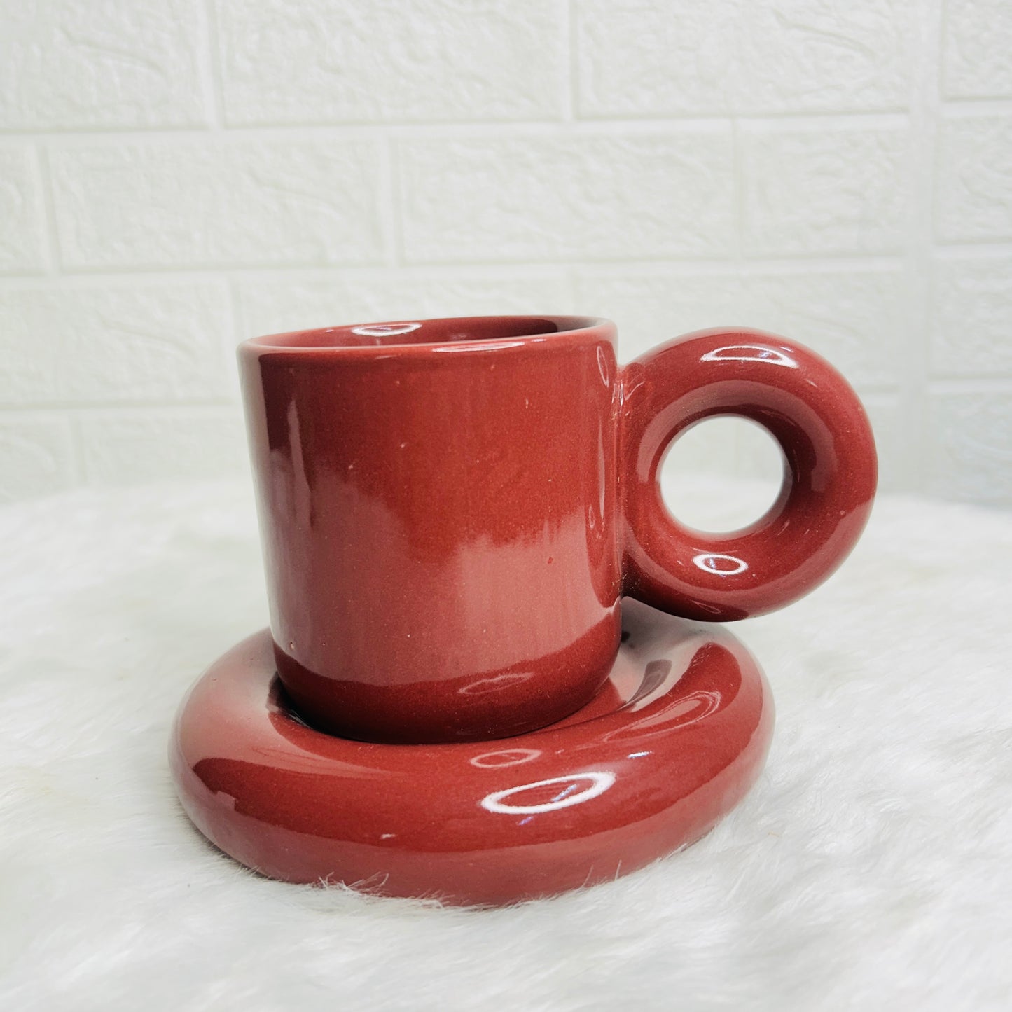 BROWN MUG SAUCER SET (Set of 1)