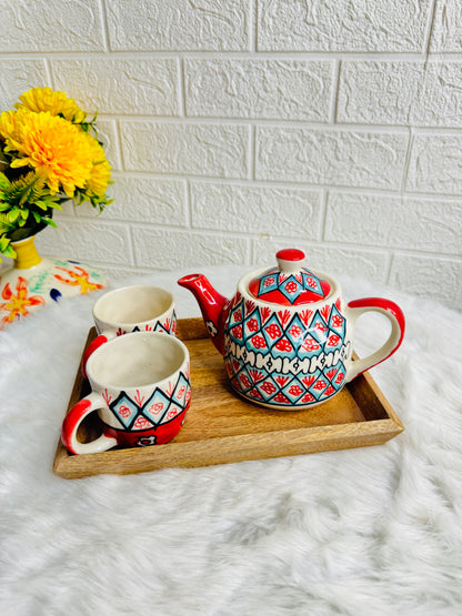 RED KETTLE SET WITH TRAY (1 Teapot & 2 cups)