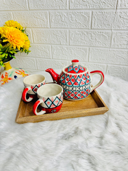 RED KETTLE SET WITH TRAY (1 Teapot & 2 cups)