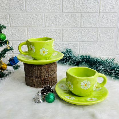 PARROT GREEN FLOWER CUP SAUCER (Set of 1)