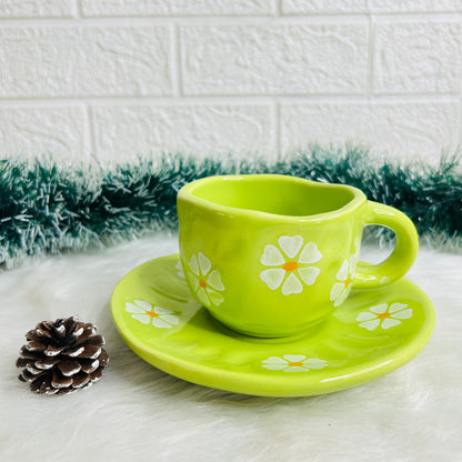 PARROT GREEN FLOWER CUP SAUCER (Set of 1)