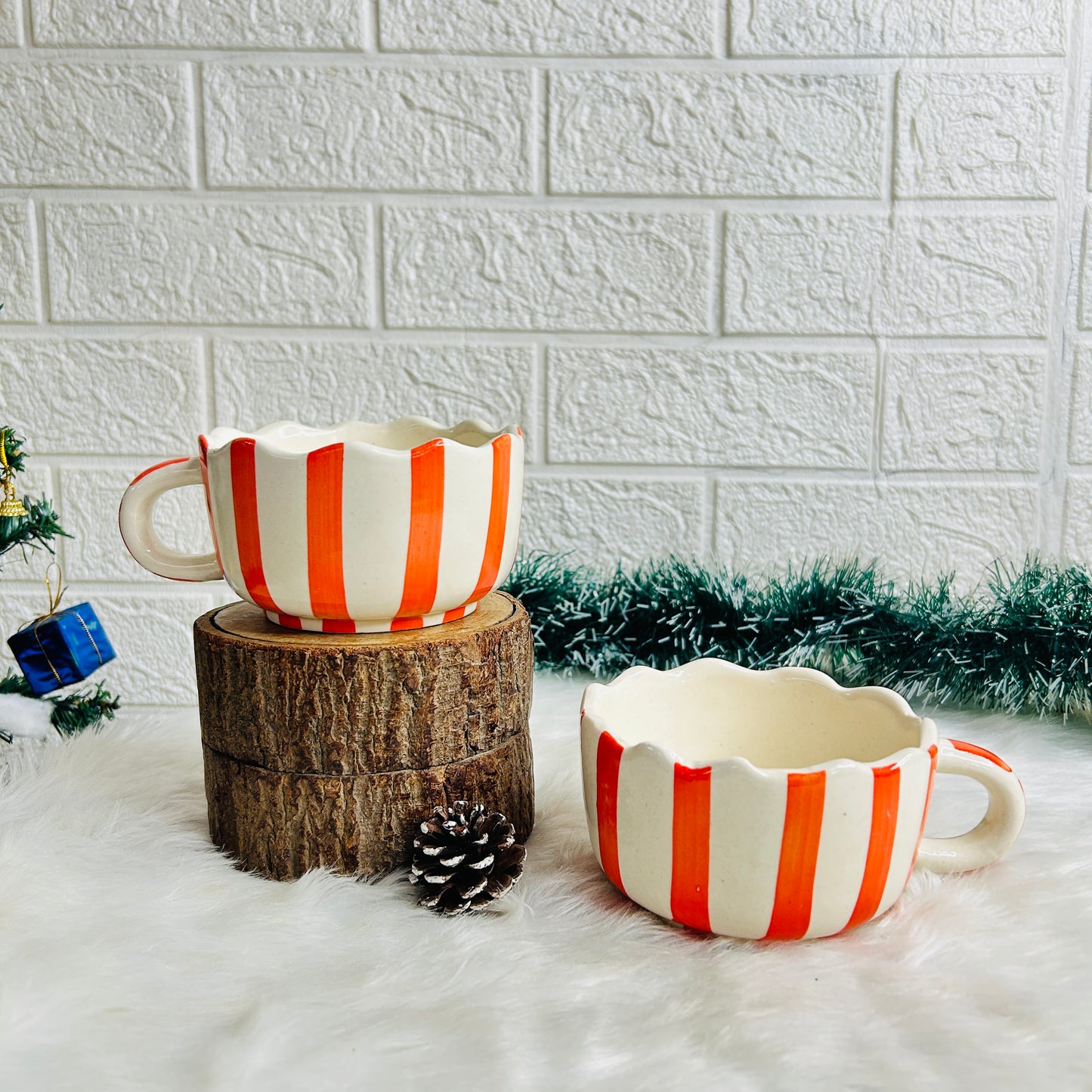 ORANGE STRIP UMBRELLA BROAD MUG (Set of 1)