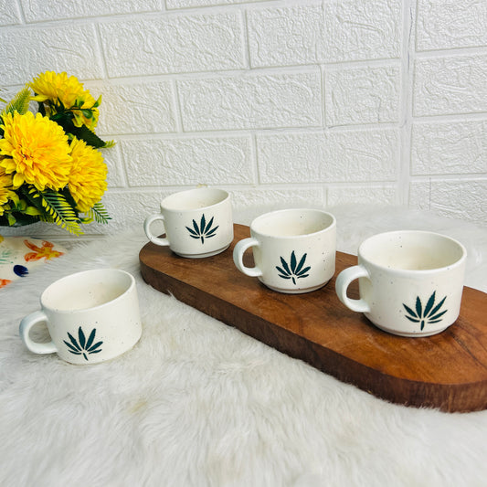 WHITE GREEN LEAF TEA CUP