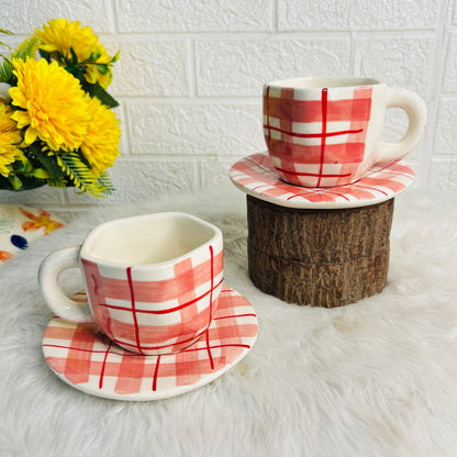 RED CHECKS CUP SAUCER  (Set of 1)