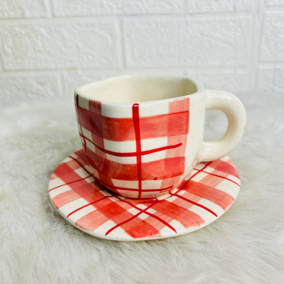 RED CHECKS CUP SAUCER  (Set of 1)