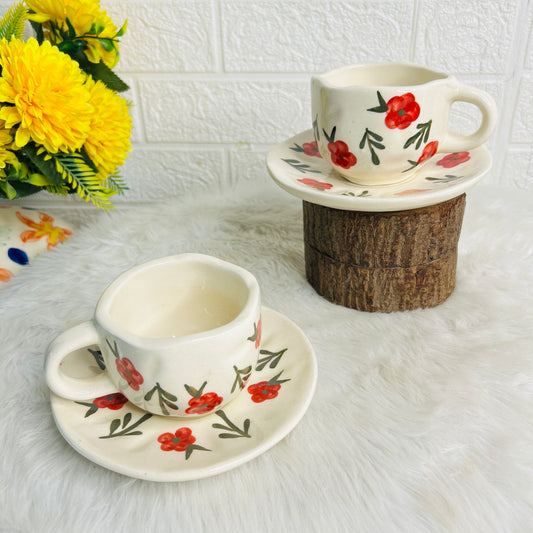 RED FLORAL CUP SAUCER (Set of 1)