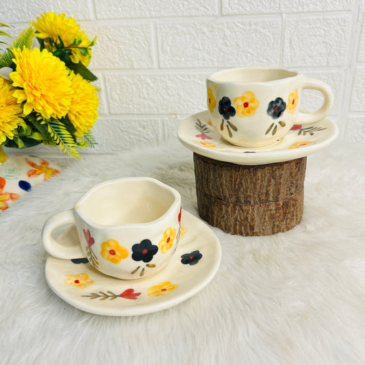 YELLOW FLOWER CUP SAUCER (Set of 1)