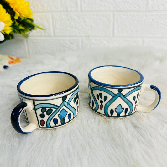 SKY BLUE KETTLE WITH 2 CUPS & WOODEN TRAY