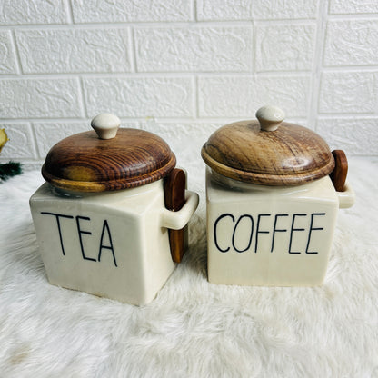 TEA COFFEE SET WITH WOODEN LID & SPOON