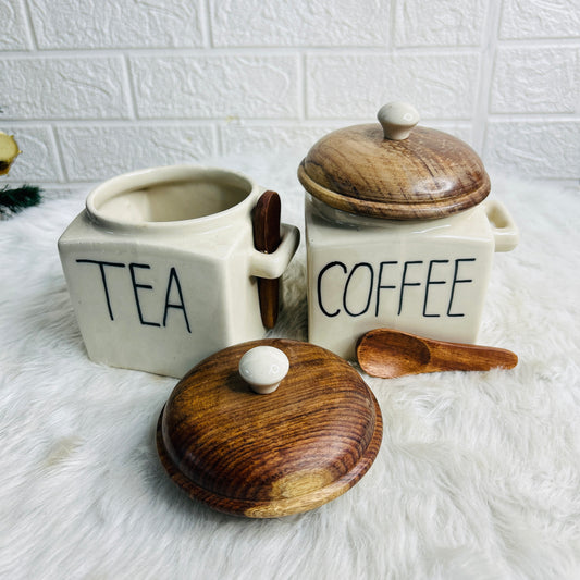 TEA COFFEE SET WITH WOODEN LID & SPOON