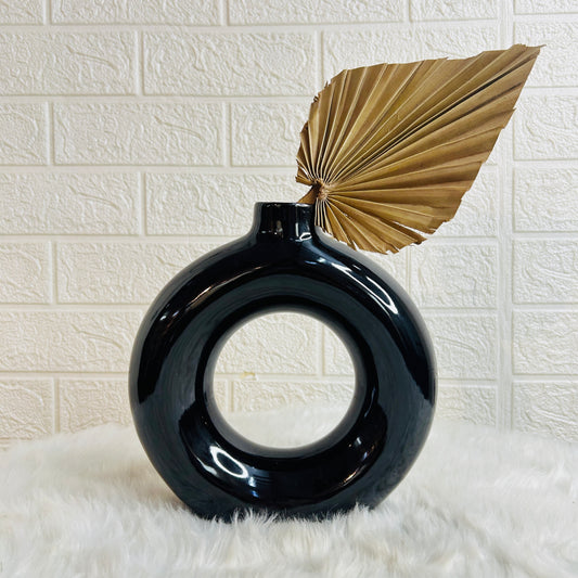 LARGE BLACK CIRCLE VASE SET OF 1