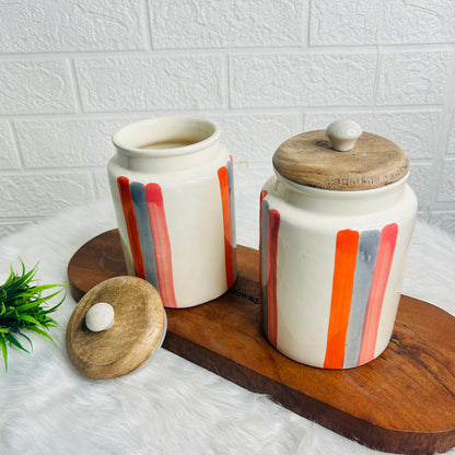 LARGE ORANGE STRIP JAR SET OF 1