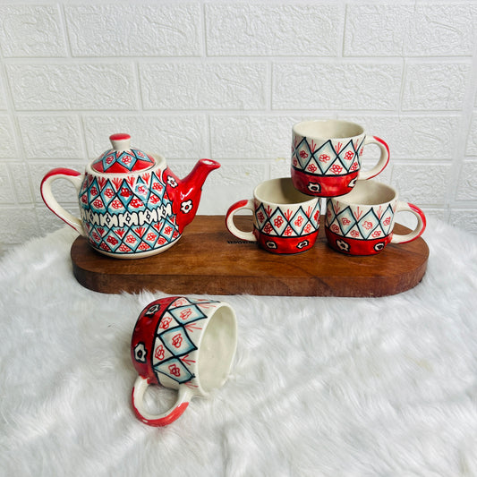 RED KETTLE SET (1 Teapot & 4 Cups)