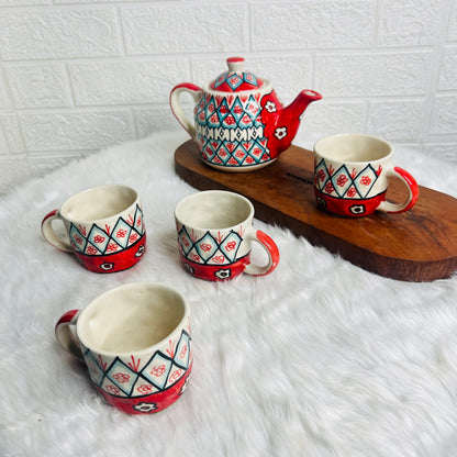 RED KETTLE SET (1 Teapot & 4 Cups)